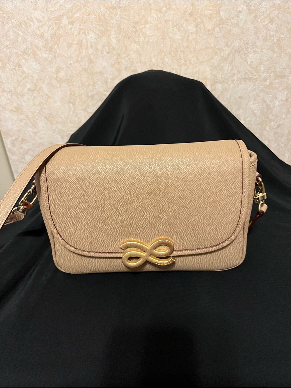 Neutral Beige Crossbody Bag with Gold Accent